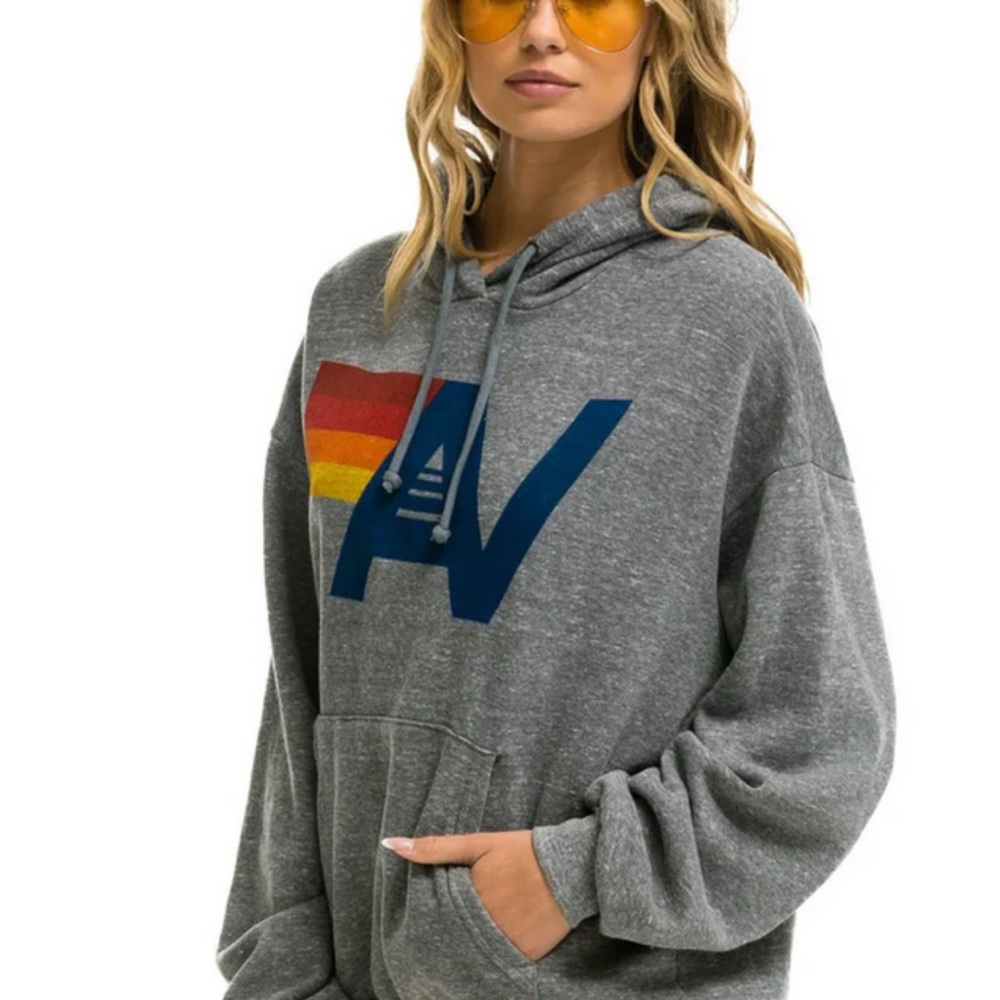 Aviator Nation Unisex Logo Pullover Relaxed Hoodie -- Heather Grey Size L - Picture 2 of 9